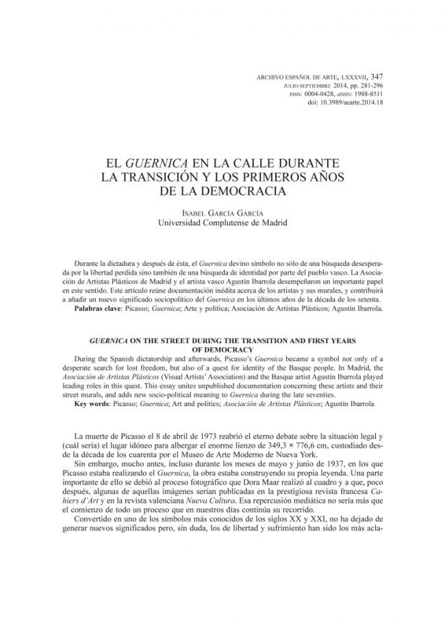 Guernica on the street during the Transition to, and early years of, democracy in Spain 