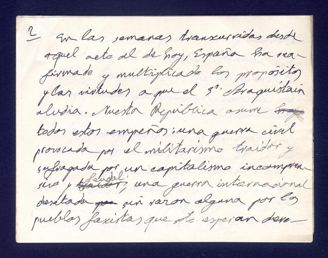 Notas del discurso de la recepción en la embajada con motivo de la inauguración del Pabellón de España