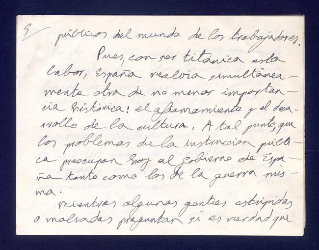 Notas del discurso de la recepción en la embajada con motivo de la inauguración del Pabellón de España