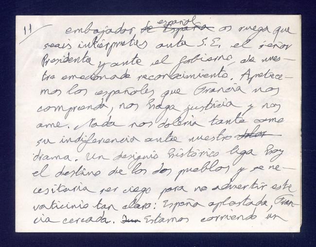 Notas del discurso de la recepción en la embajada con motivo de la inauguración del Pabellón de España