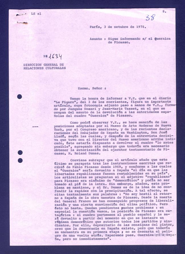 Carta de Miguel Solano a Marcelino Oreja