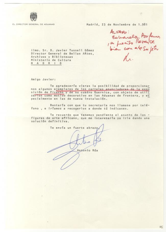 Carta de Antonio Rúa a Javier Tusell
