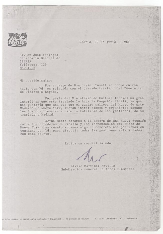 Carta de Felipe Cons Gorostola a Álvaro Martínez Novillo y respuesta