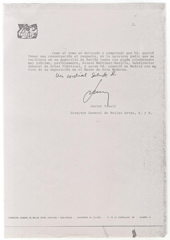 Carta de Javier Tusel la Josep Renau