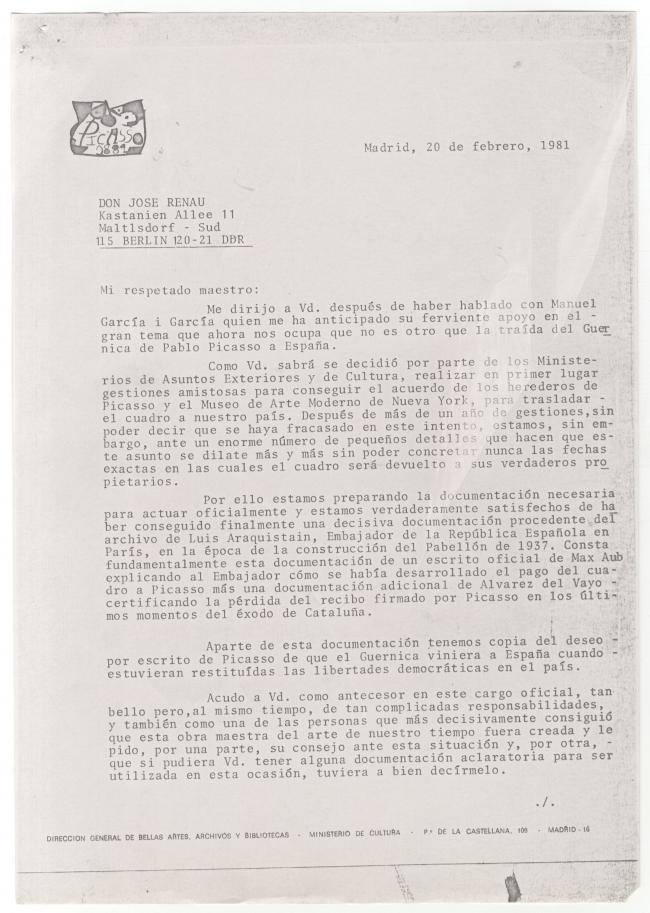 Carta de Javier Tusel la Josep Renau