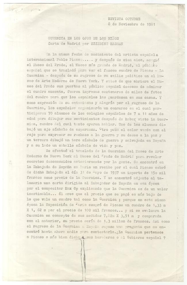 Guernica en los ojos de los niños. Carta de Madrid