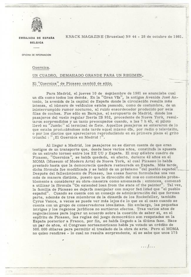 Un cuadro, demasiado grande para un régimen. El Guernica de Picasso cambió de sitio