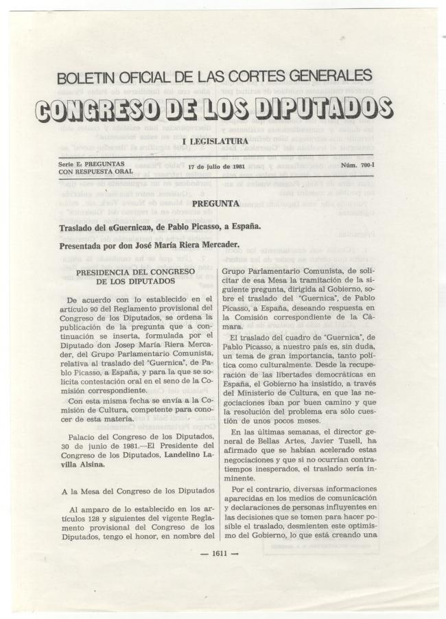 Boletín Oficial de las Cortes Generales del 17 de julio de 1981