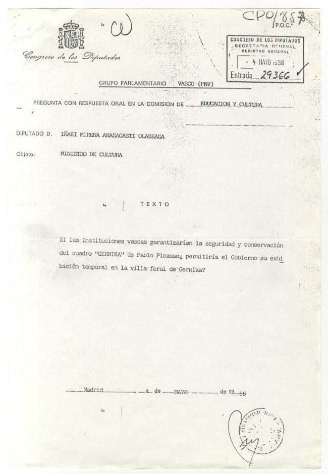 Pregunta ante el Congreso de los Diputados 