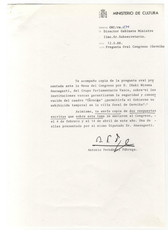 Pregunta ante el Congreso de los Diputados 