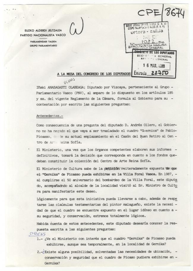 EN Preguntas de Iñaki Anasagasti al Congreso de los Diputados