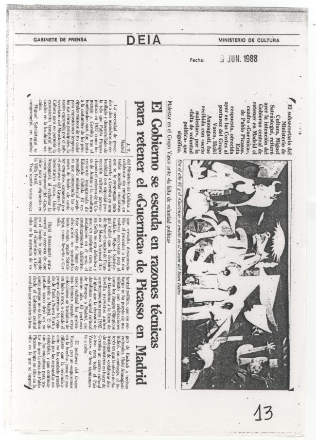 EN El Gobierno se escuda en razones técnicas para retener el Guernica en Madrid