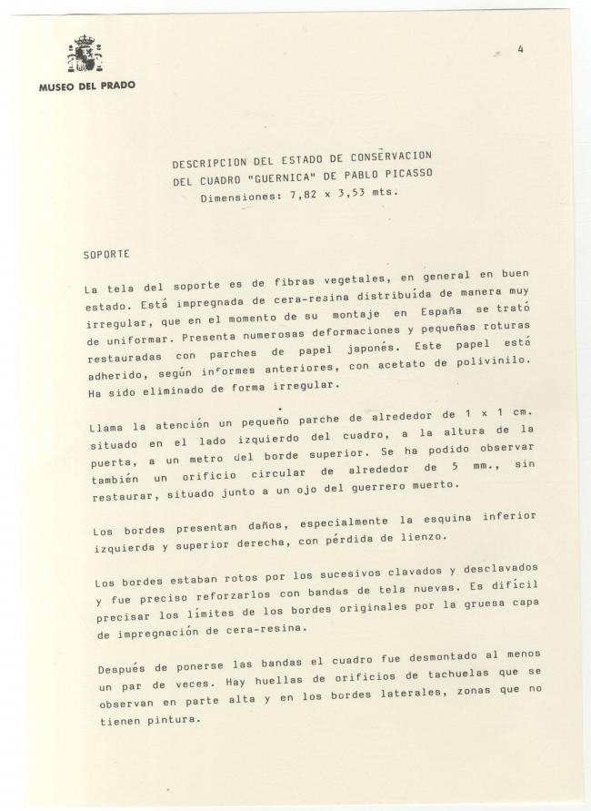 Informes sobre el estado de Guernica y su traslado