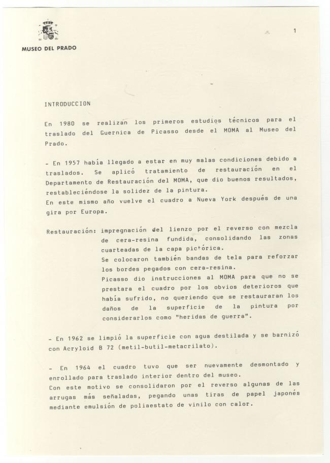 Informes sobre el estado de Guernica y su traslado