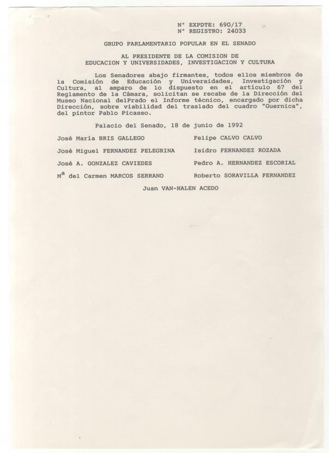 A request from the Senate for a feasibility report on moving Guernica