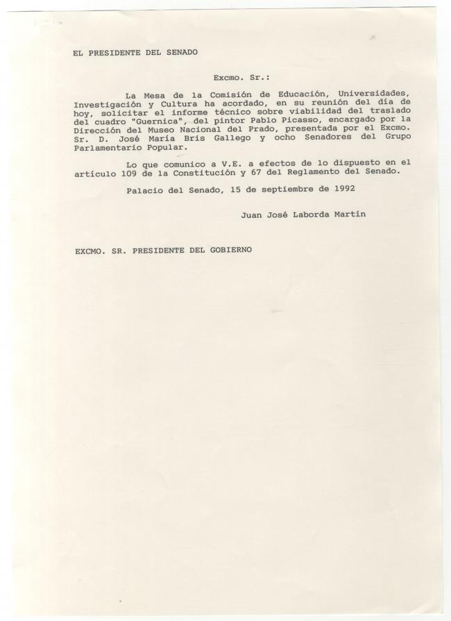 A request from the Senate for a feasibility report on moving Guernica