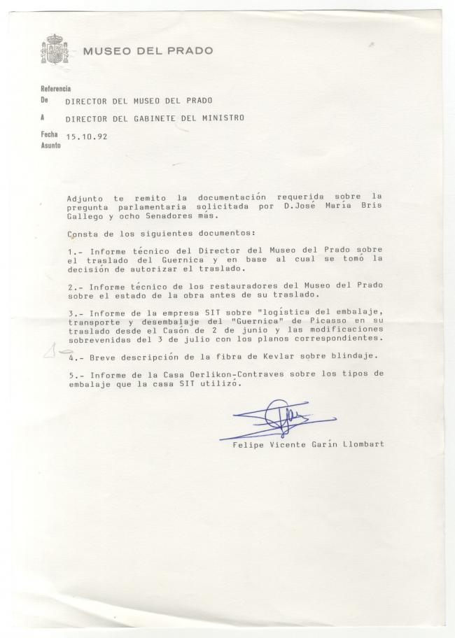 A request from the Senate for a feasibility report on moving Guernica