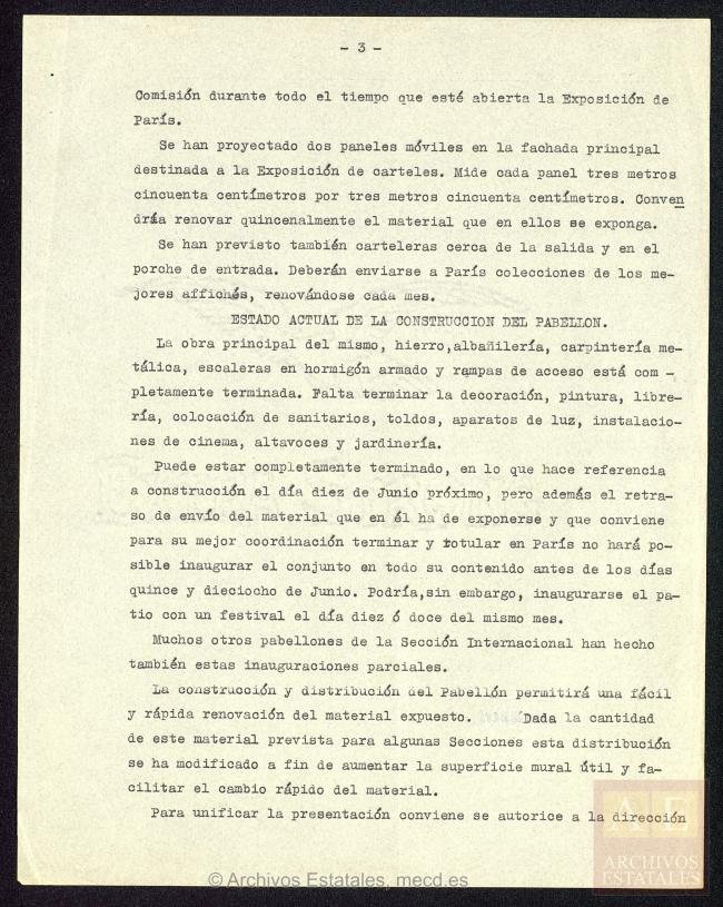 Memoria descriptiva del Pabellón de la República Española