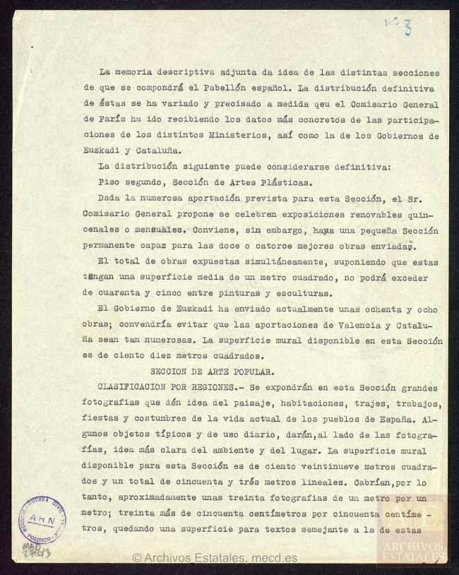 Memoria descriptiva del Pabellón de la República Española