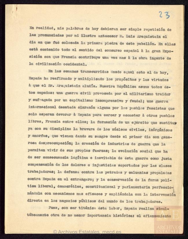 Discurso de inauguración del Pabellón de España 