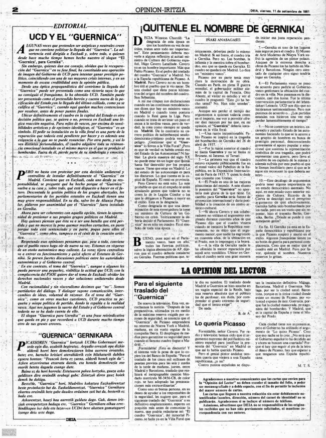 Euskadi insiste: el Guernica a Gernika