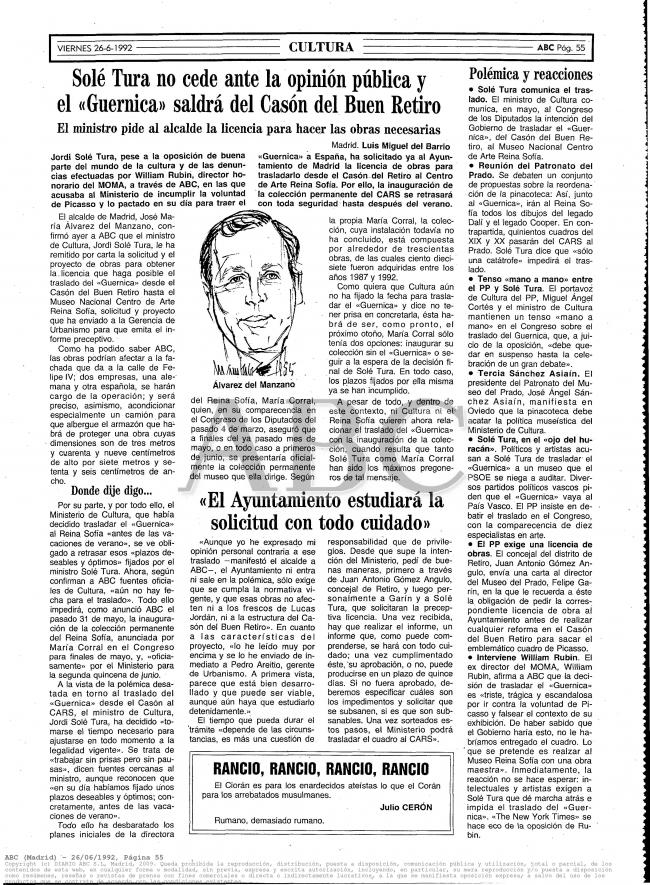 Solé Tura no cede ante la opinión pública y el 'Guernica' saldrá del Casón del Buen Retiro