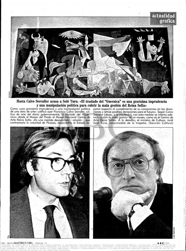 Hasta Calvo Serraller acusa a Solé Turá: el traslado del Guernica es una gravísima imprudencia y una manipulación política para cubrir la mala gestión del Reina Sofía