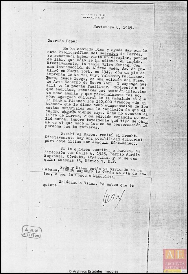 Carta de Manuel García y García a Javier Tusell del 27 de febrero de 1981