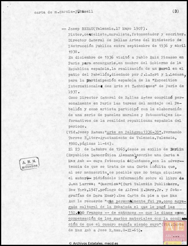 Carta de Manuel García y García a Javier Tusell del 23 de junio de 1981