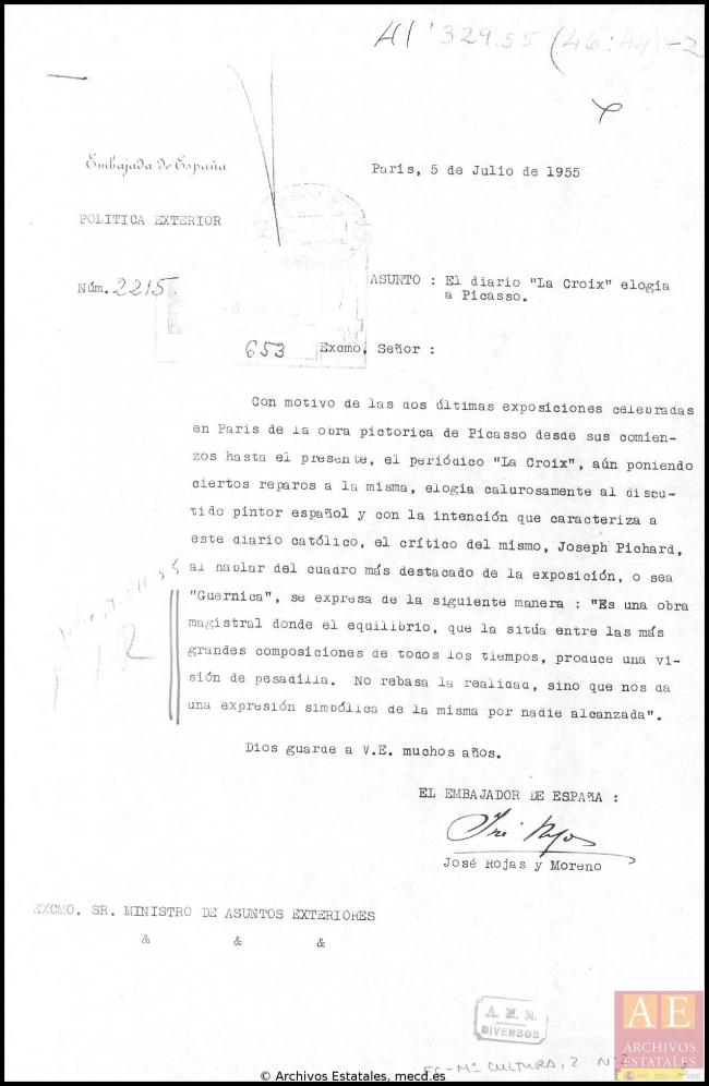 Cartas de José Rojas Moreno a Alberto Martín-Artajo Álvarez