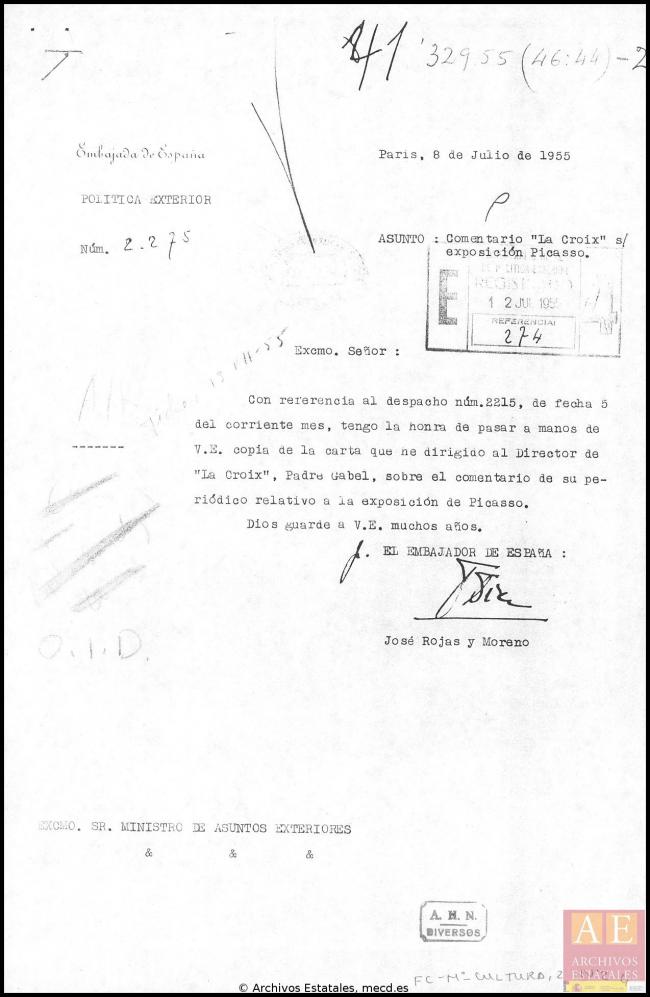 Cartas de José Rojas Moreno a Alberto Martín-Artajo Álvarez