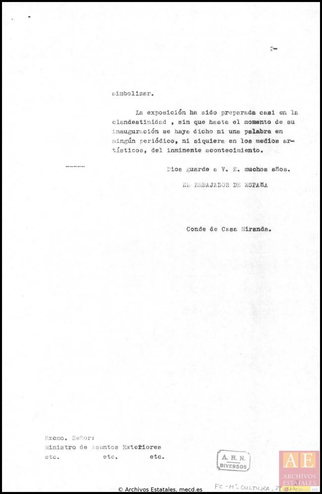 Carta del embajador de España en Bélgica a Alberto Martín-Artajo Álvarez