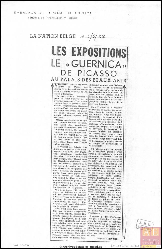 Carta del embajador de España en Bélgica a Alberto Martín-Artajo Álvarez