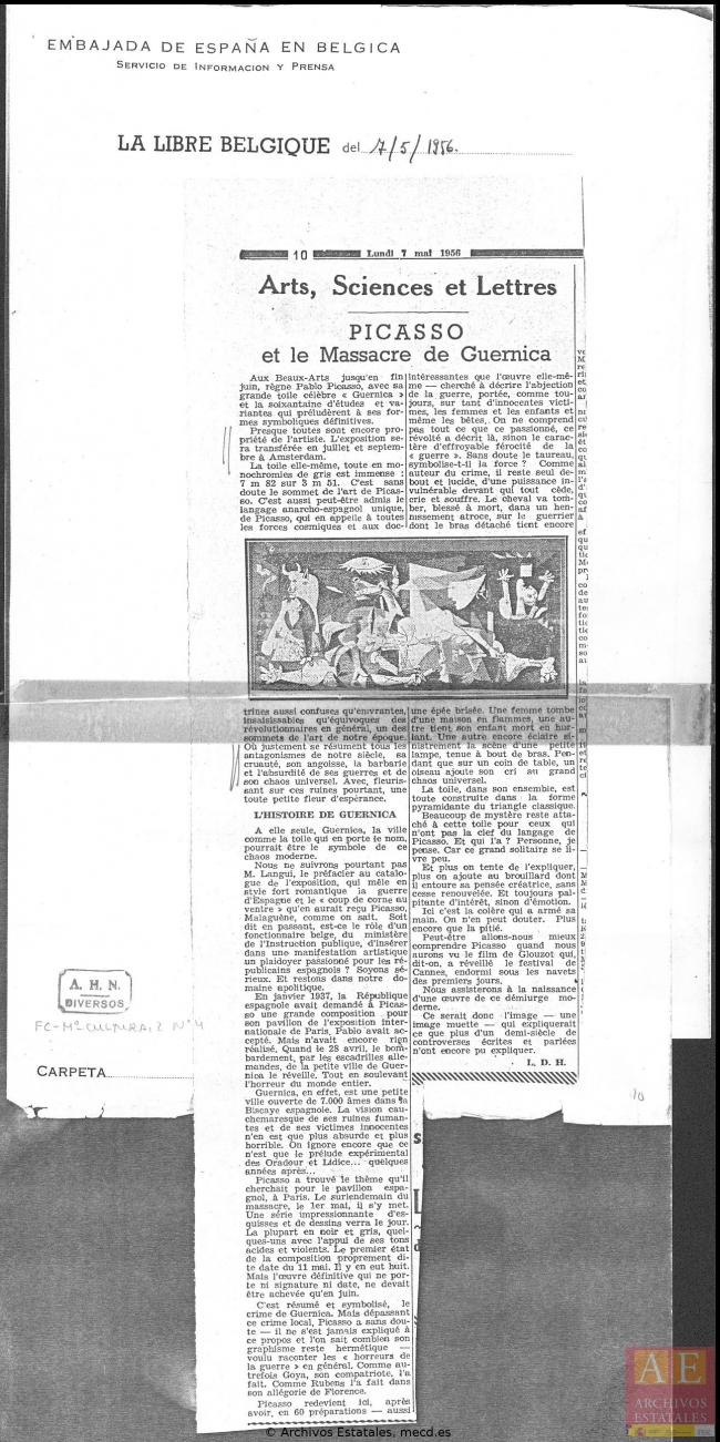 Carta del embajador de España en Bélgica a Alberto Martín-Artajo Álvarez