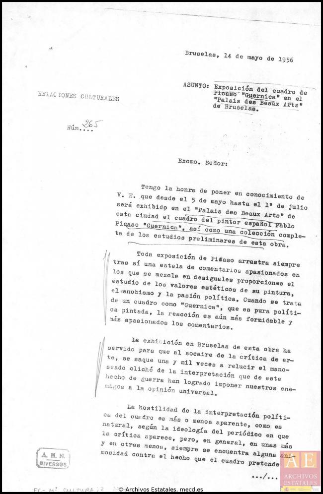 Carta del embajador de España en Bélgica a Alberto Martín-Artajo Álvarez