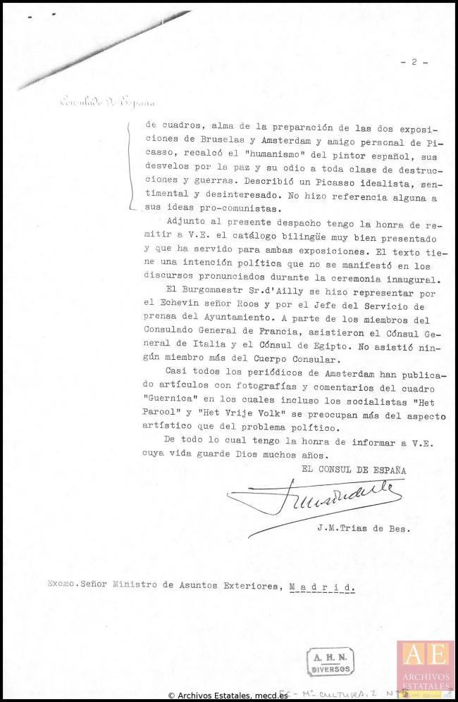 Carta de J. M. Trias de Bes a Alberto Martín-Artajo Álvarez