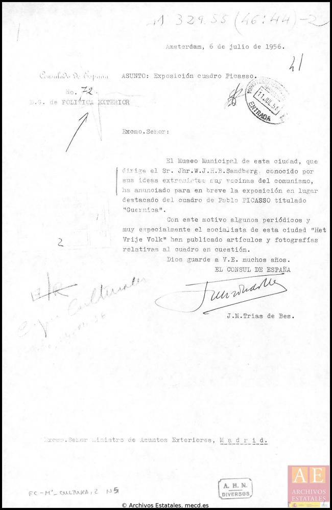Carta de J. M. Trias de Bes a Alberto Martín-Artajo Álvarez