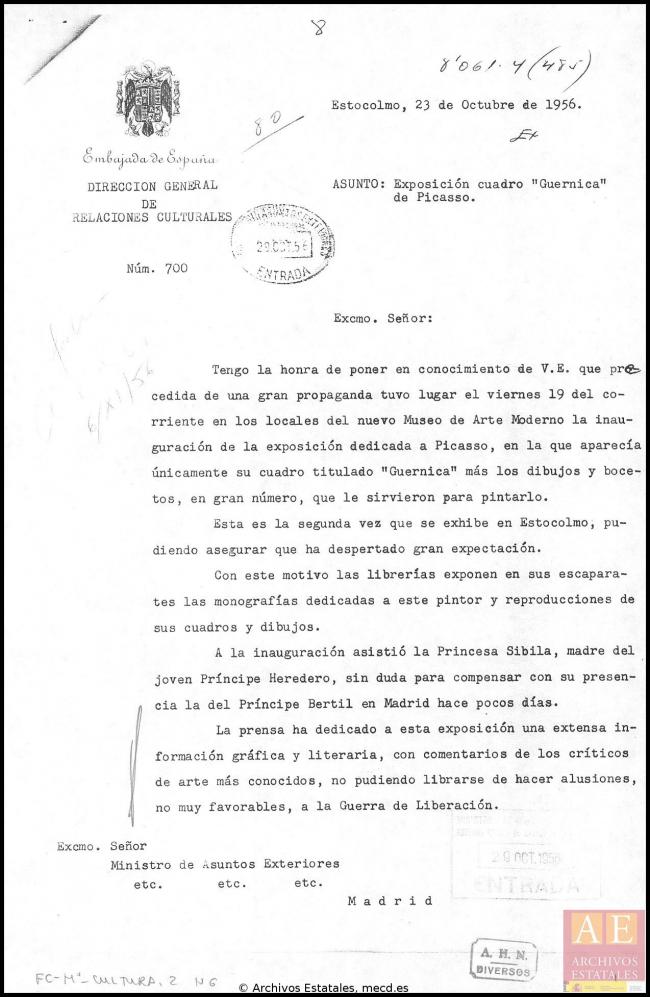 Carta de Ernesto de Zulueta a Alberto Martín-Artajo Álvarez