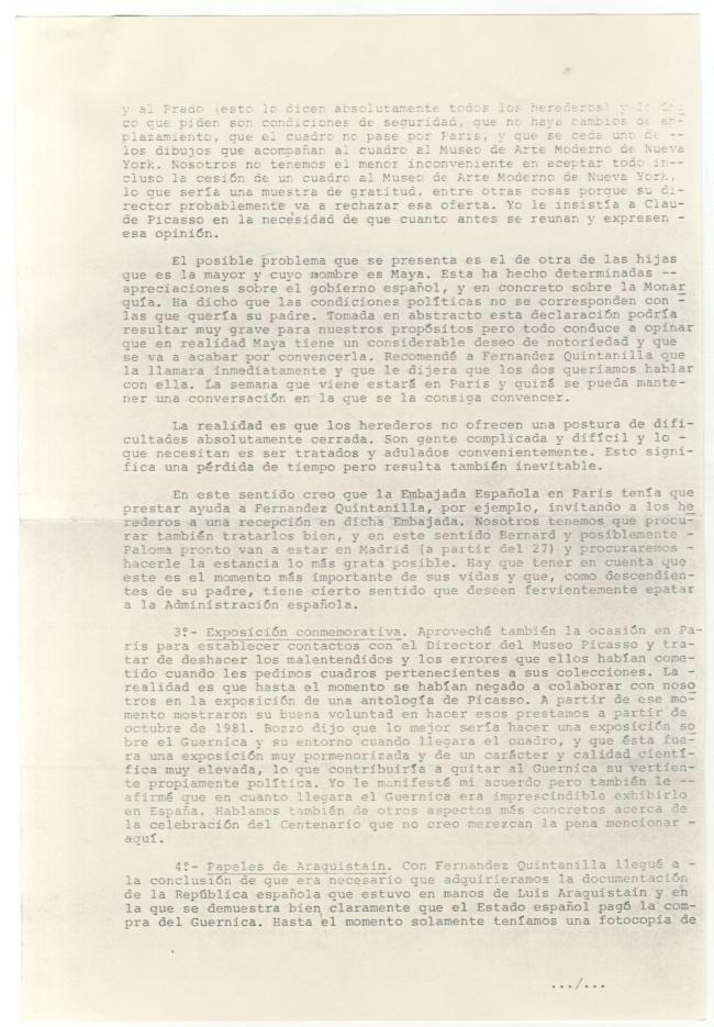 Informe sobre las negociaciones para el traslado de Guernica