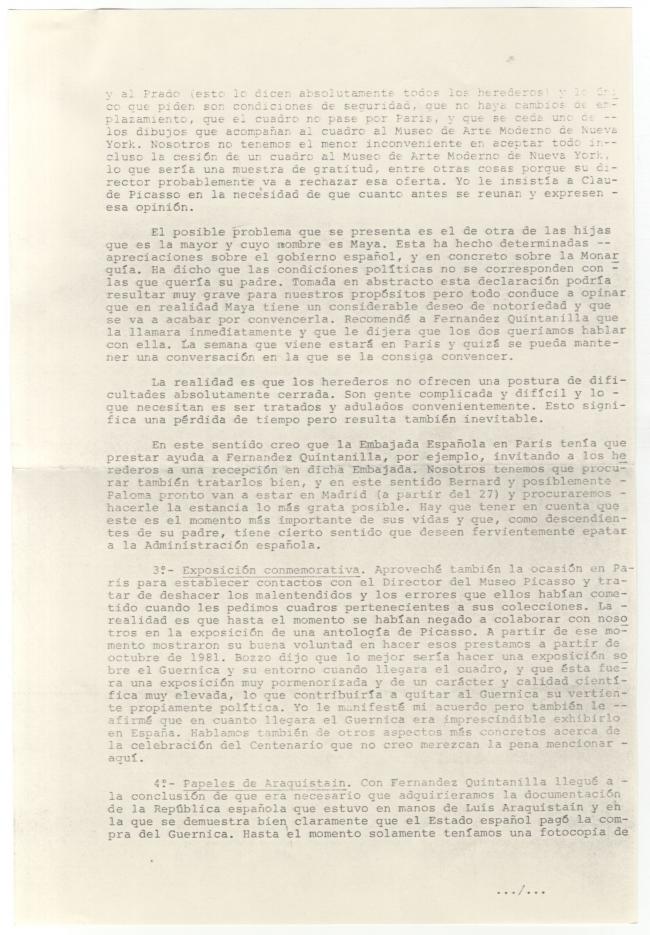 Informe sobre las negociaciones para el traslado de Guernica