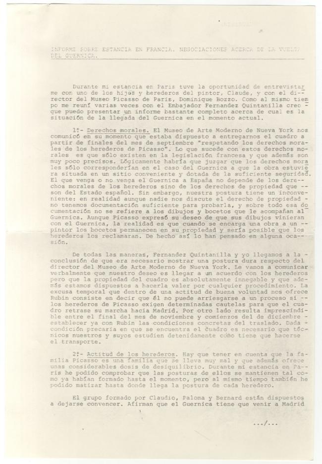 Informe sobre las negociaciones para el traslado de Guernica