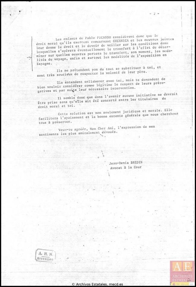 Carta de Jean-Denis Bredin a Roland Dumas