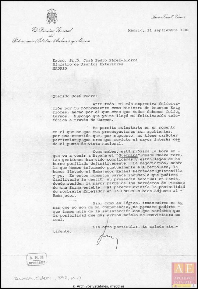 Carta de Javier Tusell a José Pedro Pérez-Llorca