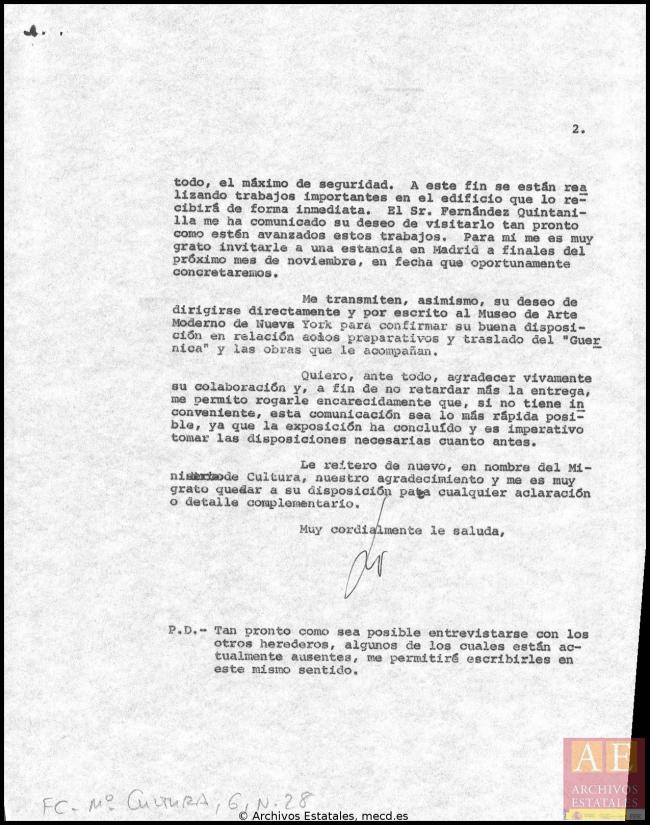 Carta de Javier Tusell a Bernard Ruiz-Picasso