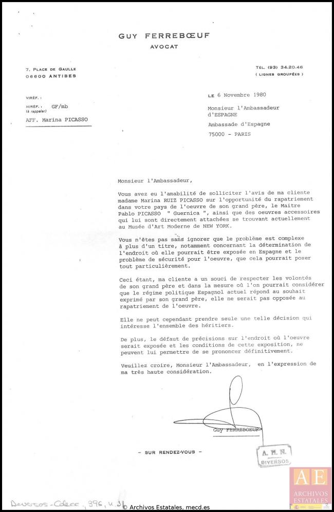 Carta de Guy Ferreboeuf a Miguel Solano Aza