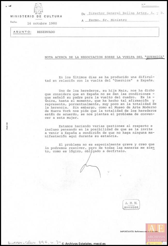 Nota interna de Javier Tusell a Íñigo Cavero