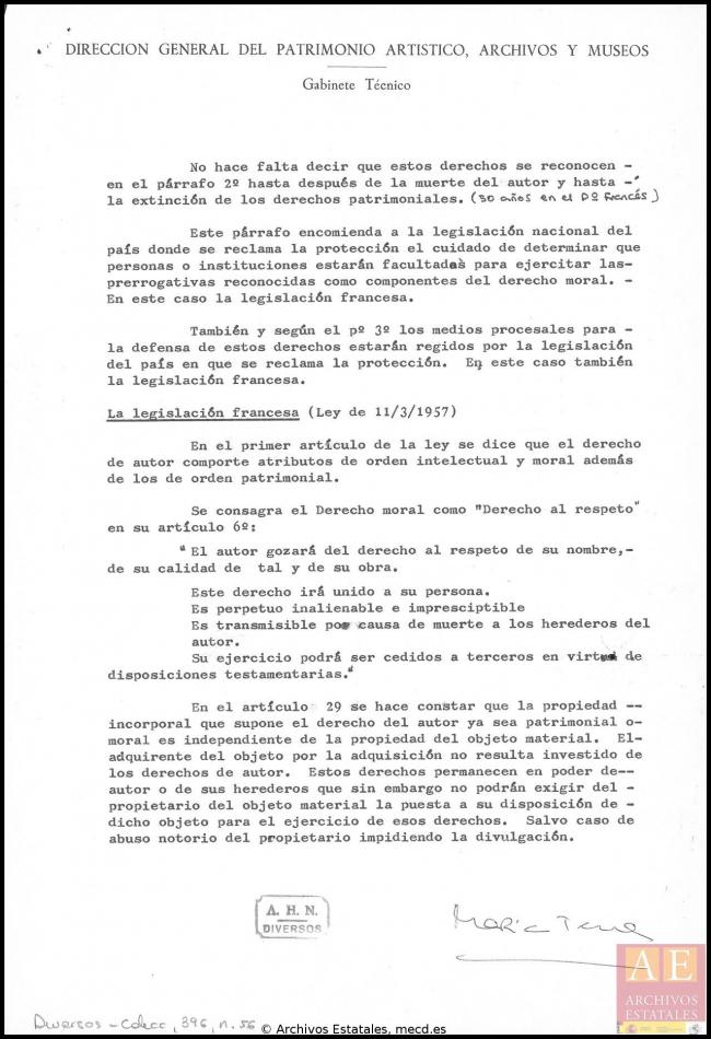 EN Informe de la Dirección General de Patrimonio Artístico, Archivos y Museos sobre los derechos morales y su legislación en relación al cuadro