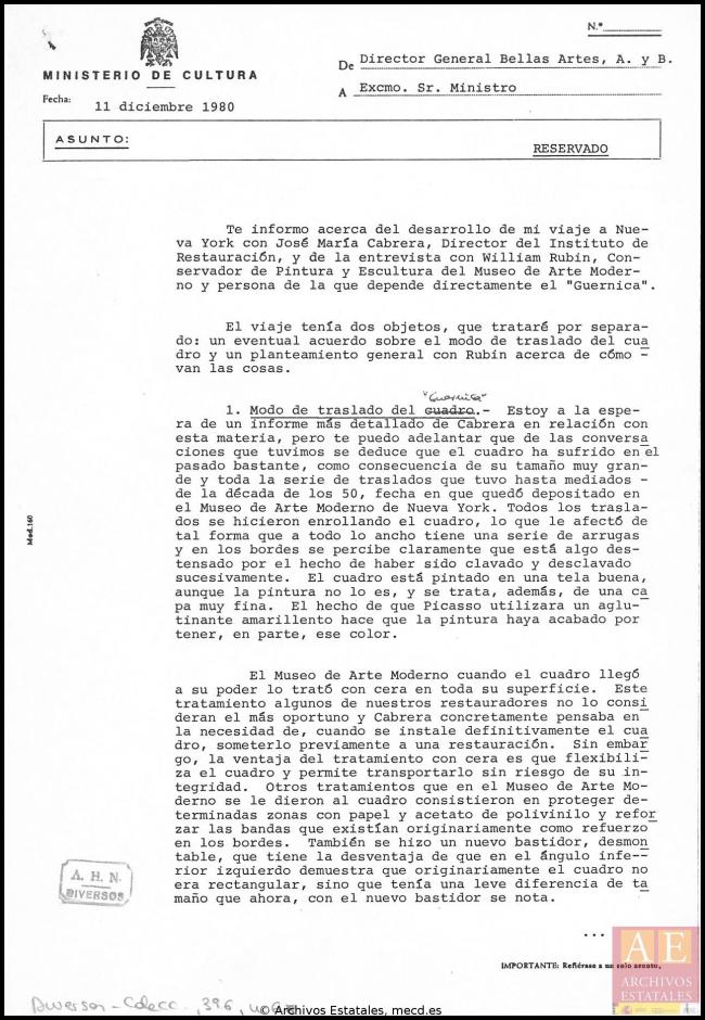 EN Informe de Javier Tusell sobre las negociaciones de traslado de Guernica