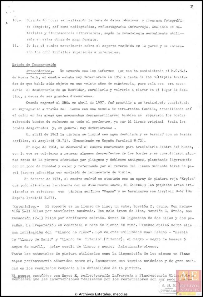 EN Informe técnico sobre el montaje y el estado de conservación de Guernica