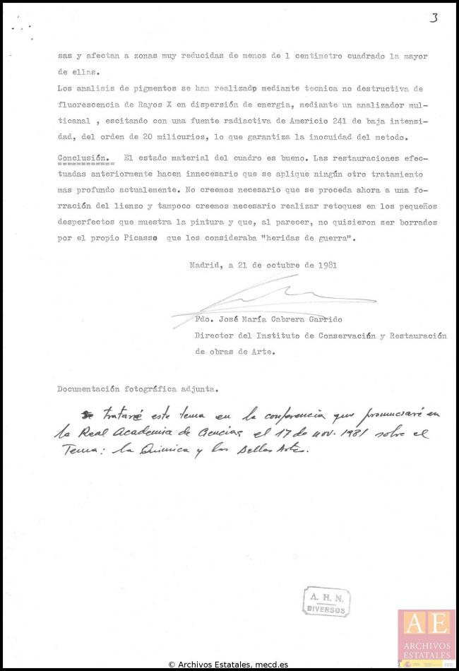 EN Informe técnico sobre el montaje y el estado de conservación de Guernica